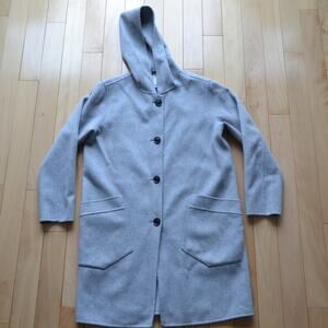 Pret Pour Partir Wool Coat Hoodie Button Closure Size 38 Grey